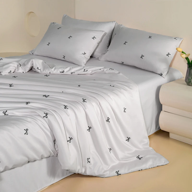 Minimalist Washed Silk Duvet Cover Set with Bed Sheet Pillowcase Silky Satin Bedding Set Luxury Twin Full Queen King Bed Sets