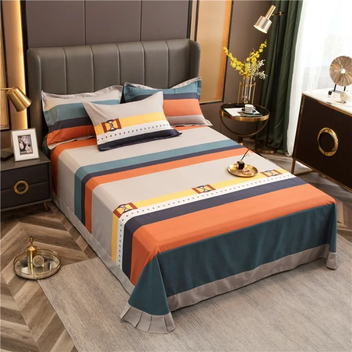 Egyptian Cotton Brushed Flat Bed Sheet Luxury Bed Cover Euro Style Thicken Soft Bed Linens Double Queen King Size(No Pillowcase)