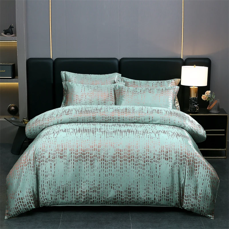 WASART Summer Satin Rayon Jacquard Duvet Cover Set 4pc Elegant Floral Luxury Bedding for Couple King Size 220x240 Cooling Fabric