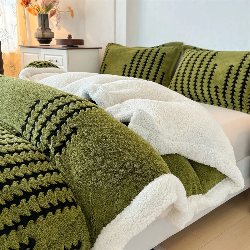 WASART Winter warm coral fleece Jacquard duvet cover fluffy plush luxury double bed couple quilt cover 220x240 cozy bedding set
