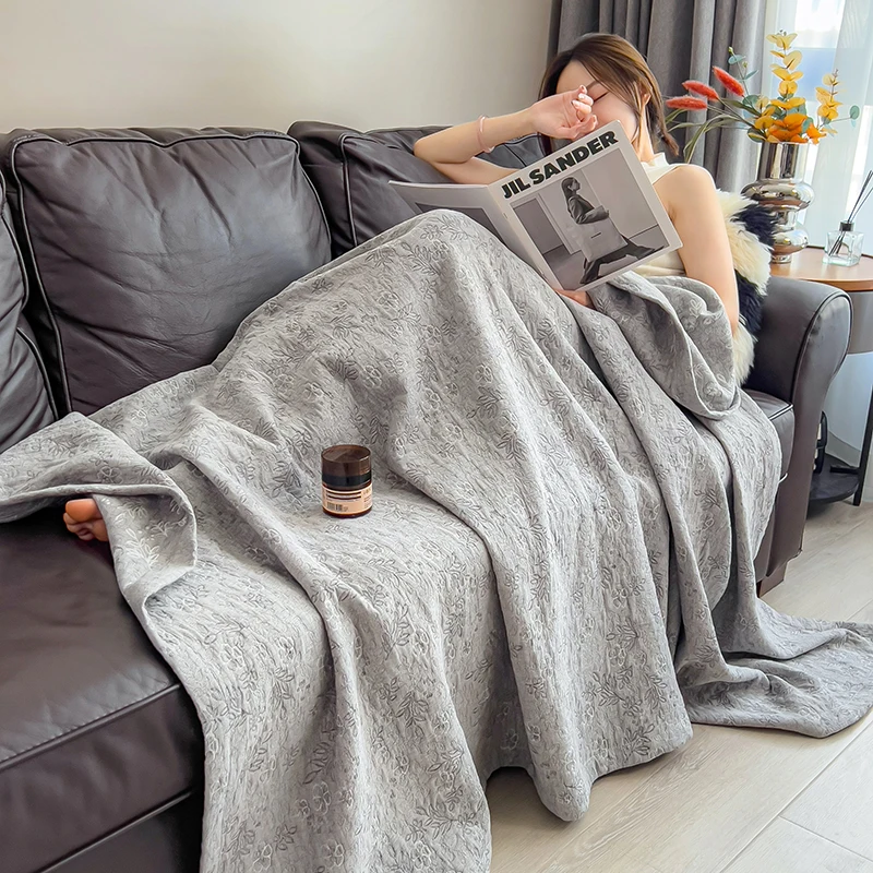 Pure Cotton Throw Blanket Soft Muslin Throws Blankets for Couch, Sofa, Bed Luxury Lightweight Boho Large Summer Blanket Quilt