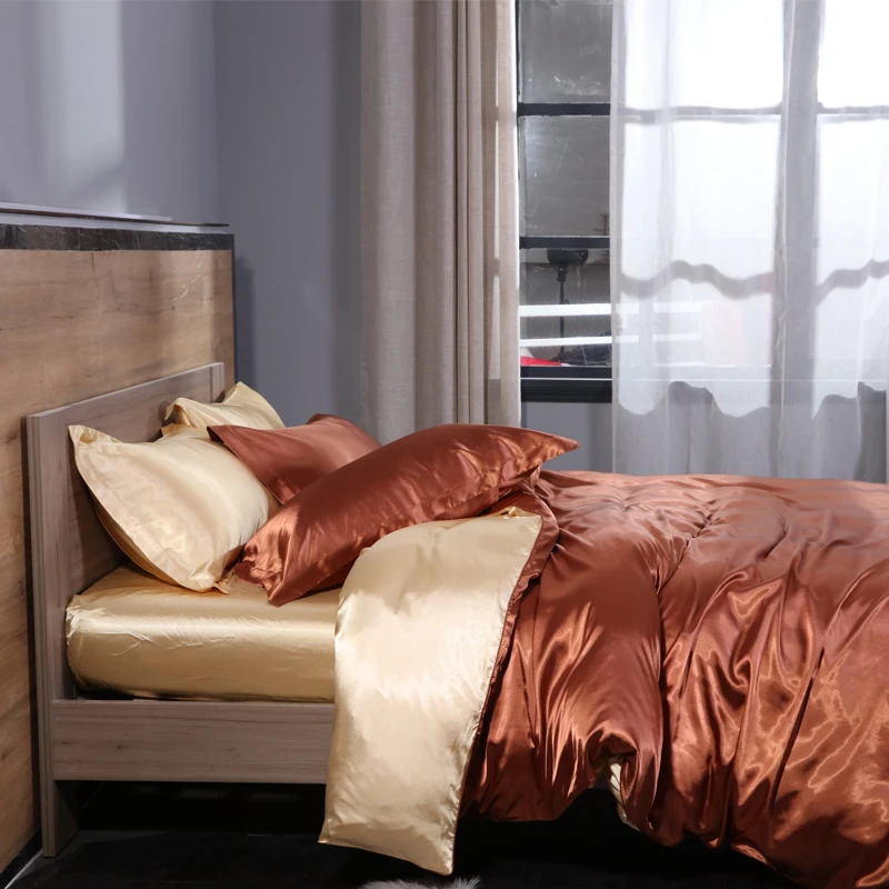 Blend Mulberry Silk Luxury Bedding Set Fitted & Flat Sheet Silky Duvet Cover Pillowcase for Home Hotel Premium Queen King Size