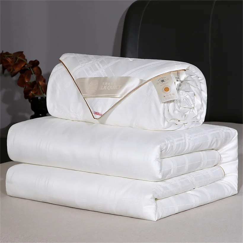 High End 100% Natural Mulberry Silk Quilt Autumn Winter Warm Queen King Size Blanket with 100% Cotton Shell Soft Silk Comforter