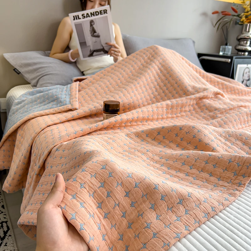 Luxury 100% Cotton Throw Blanket for Single Queen King Bed All Season Pure Cotton Blankets Cozy Soft Breathable Thermal Blankets