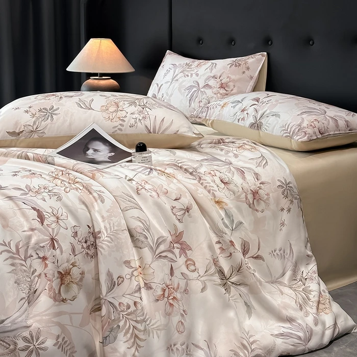 Luxury Organic Bamboo Silky Bed linens Bedding Set Vintage Flat Bed Sheet Double Queen King Duvet Cover Pillowcases Rural Style