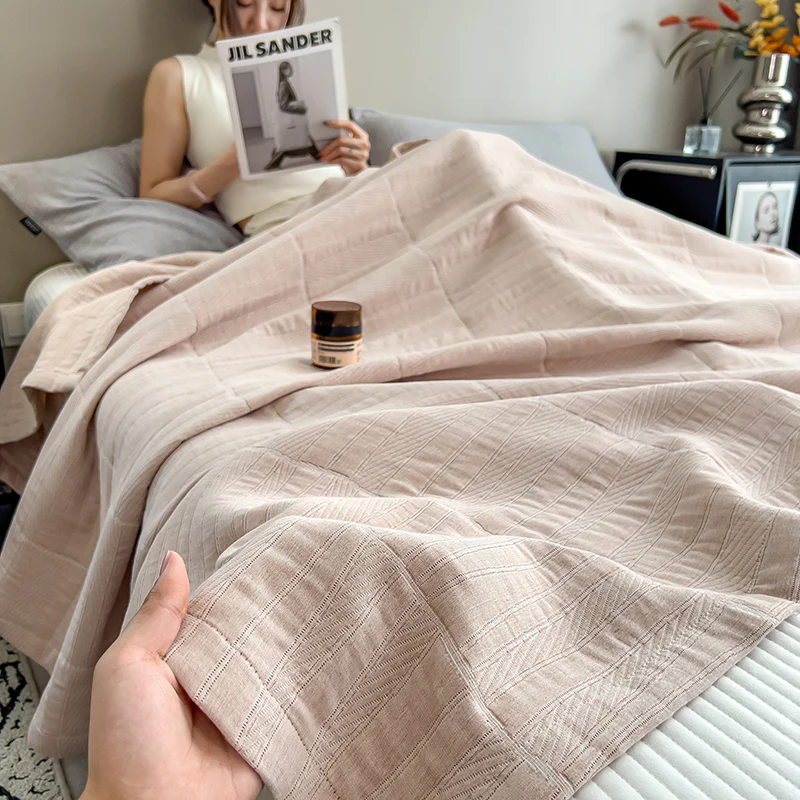 Luxury 100% Cotton Throw Blanket for Single Queen King Bed All Season Pure Cotton Blankets Cozy Soft Breathable Thermal Blankets