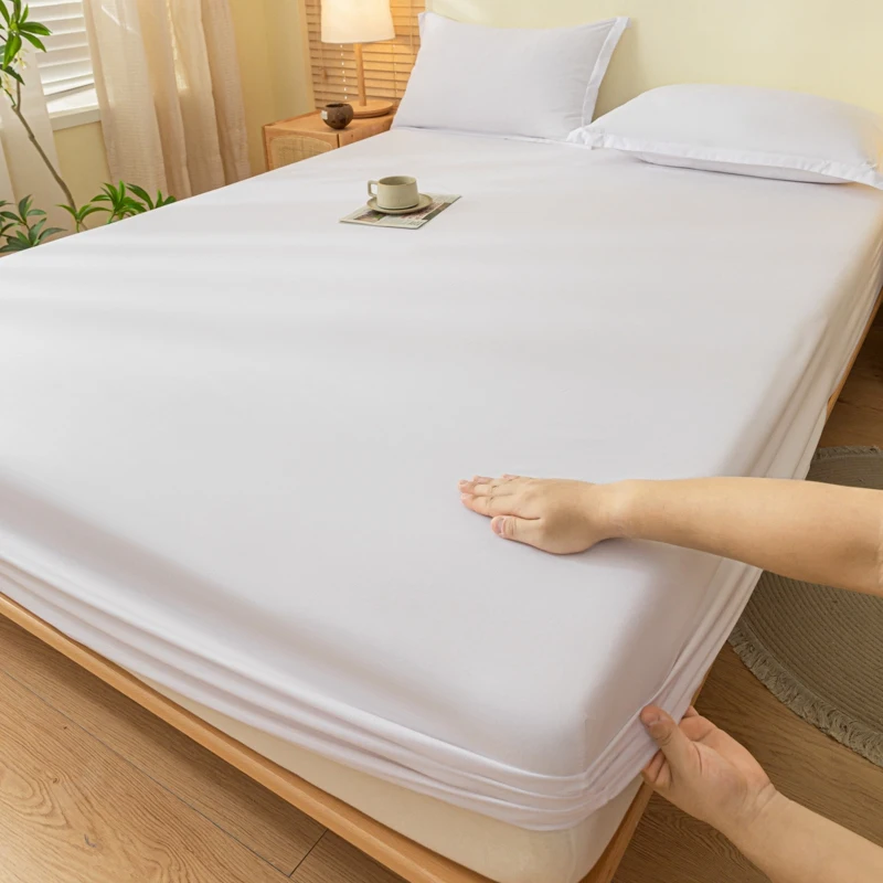 WASART Elastic Fitted Sheet Mattress Protector Solid Color Queen King Size Bed Cover Hypoallergenic Breathable Bedsheet 150x200