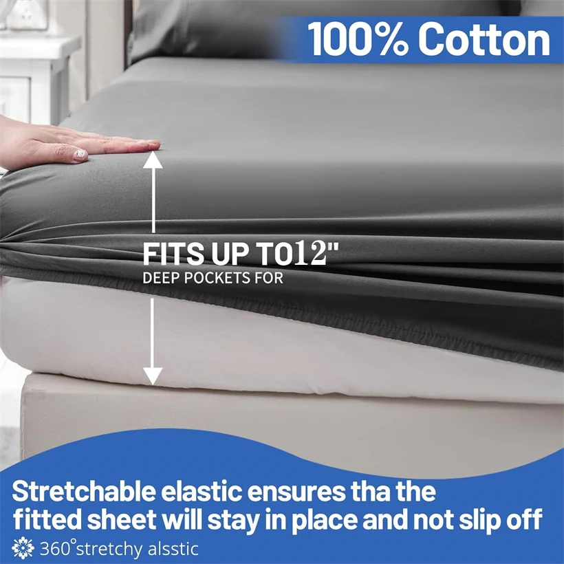 100% Egyptian Cotton Bed Sheet Set 1600 Thread Count Bedding Set Luxury Flat Top Sheet Fitted Bed Sheets Pillowcase Smooth Soft