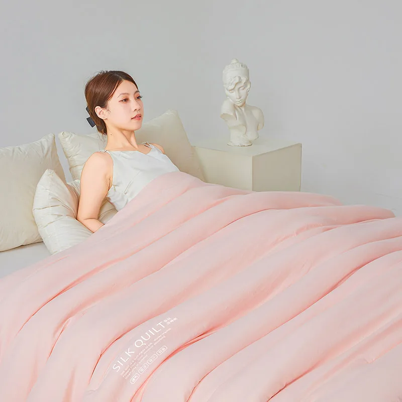 Mulberry Silk Quilt with 100% Silk Filling Temperature Control Comforter Reversible Bed Blanket Luxury Soft Quilts Cotton Cover