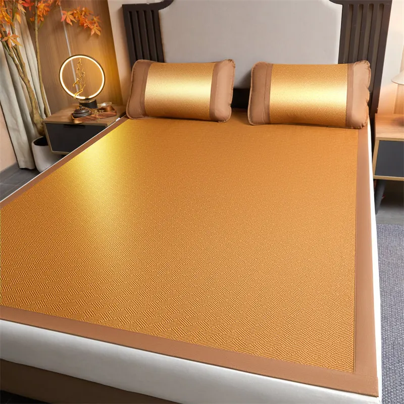 Durable Foldable Bamboo Cooling Mat for Bed Floral Printed Summer Mat for Single Double King Queen Size Bedding Set Mattress Pad