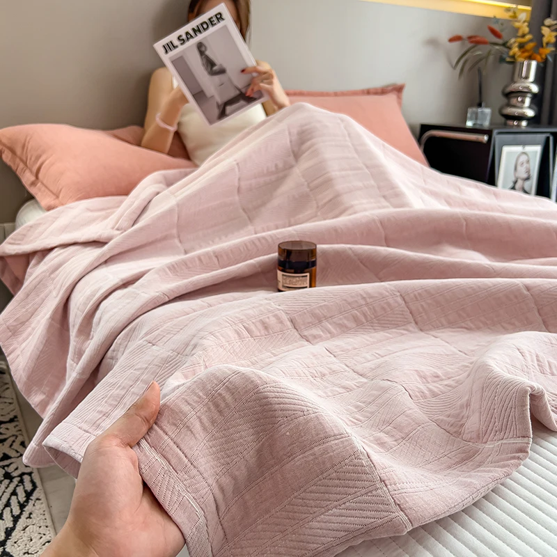 Luxury 100% Cotton Throw Blanket for Single Queen King Bed All Season Pure Cotton Blankets Cozy Soft Breathable Thermal Blankets