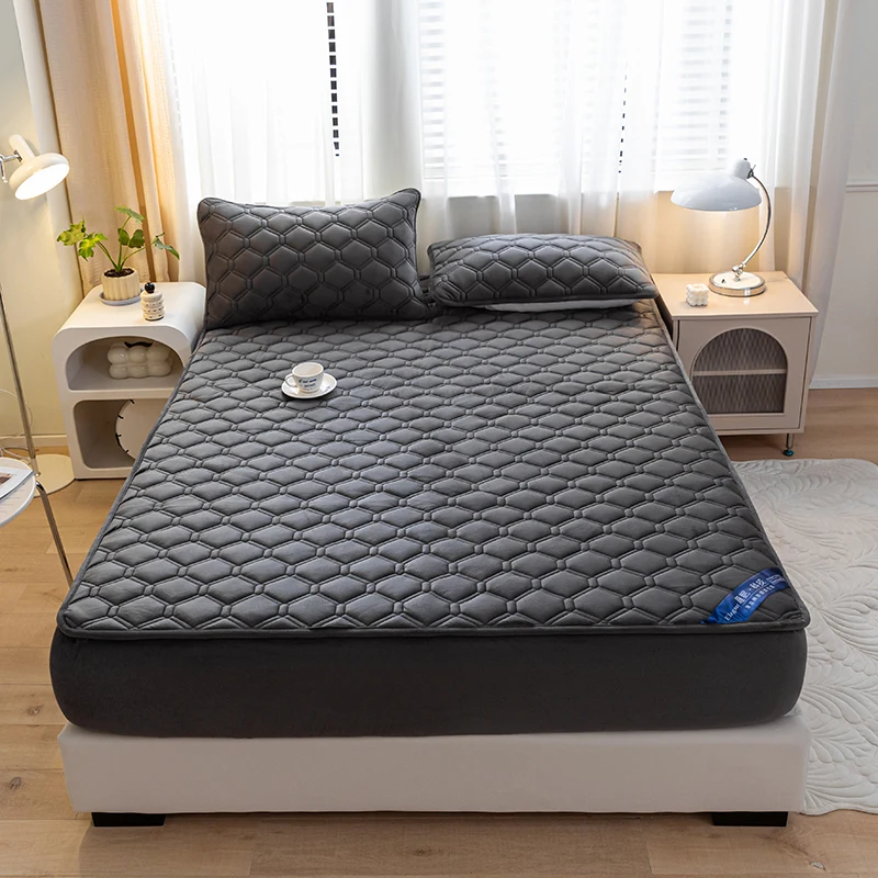 WASART Fluffy Coral Fleece Quilted Mattress Protector Cover Warm Cozy Milk Velvet Elastic Fitted Sheet 150X200 Winter Bed Linens