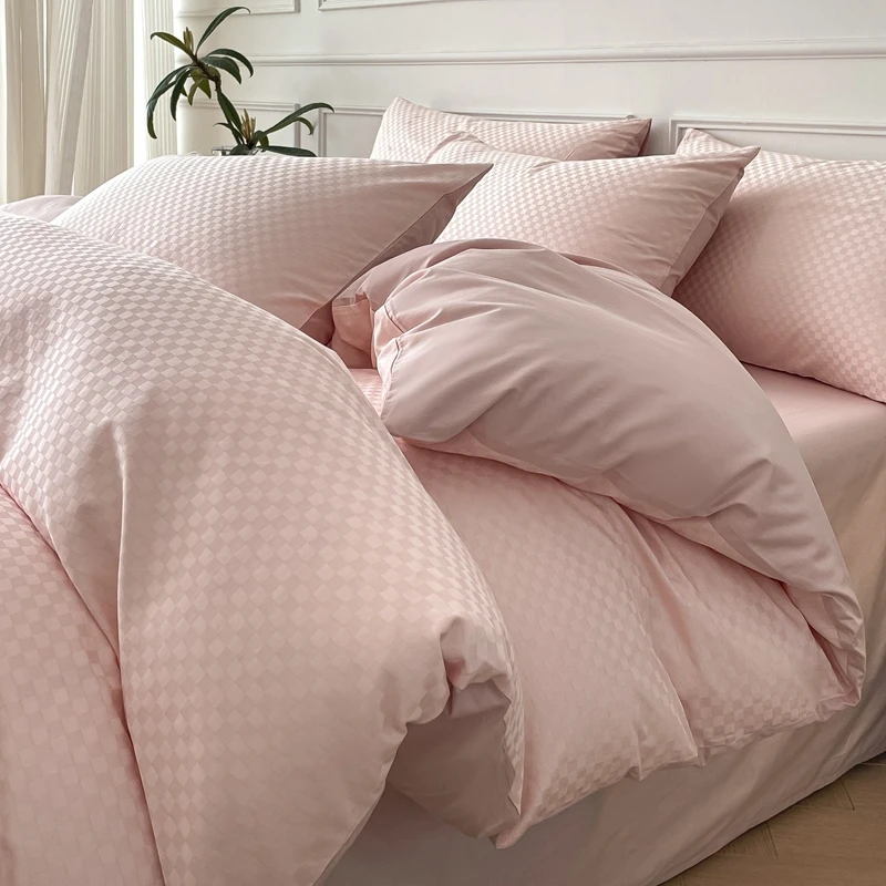 100% Cotton Jacquard Weave Luxury Bedding Set Solid Queen King Size Duvet Cover Flat/Fitted Bed Sheets Set Pillowcase Bed Linens