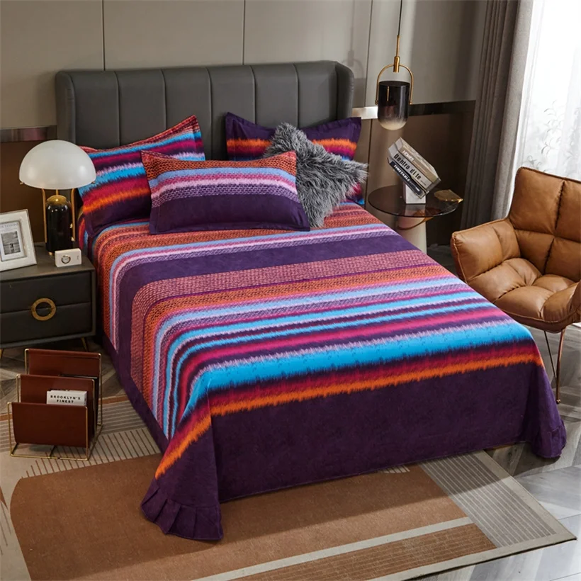 Egyptian Cotton Brushed Flat Bed Sheet Luxury Bed Cover Euro Style Thicken Soft Bed Linens Double Queen King Size(No Pillowcase)