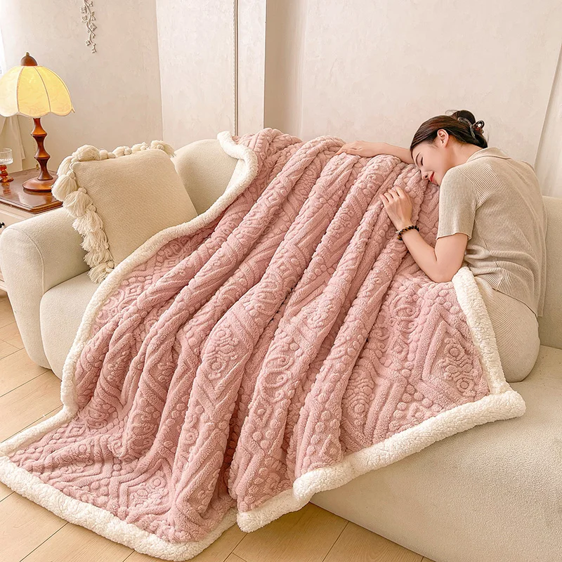 Double Layer Carved Velvet Warm Autumn Winter Blanket for Bed Soft Fluffy Sofa Blankets Cozy Plush Fleece Sofa Cover Blanket Nap
