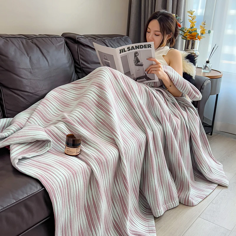 Pure Cotton Throw Blanket Soft Muslin Throws Blankets for Couch, Sofa, Bed Luxury Lightweight Boho Large Summer Blanket Quilt